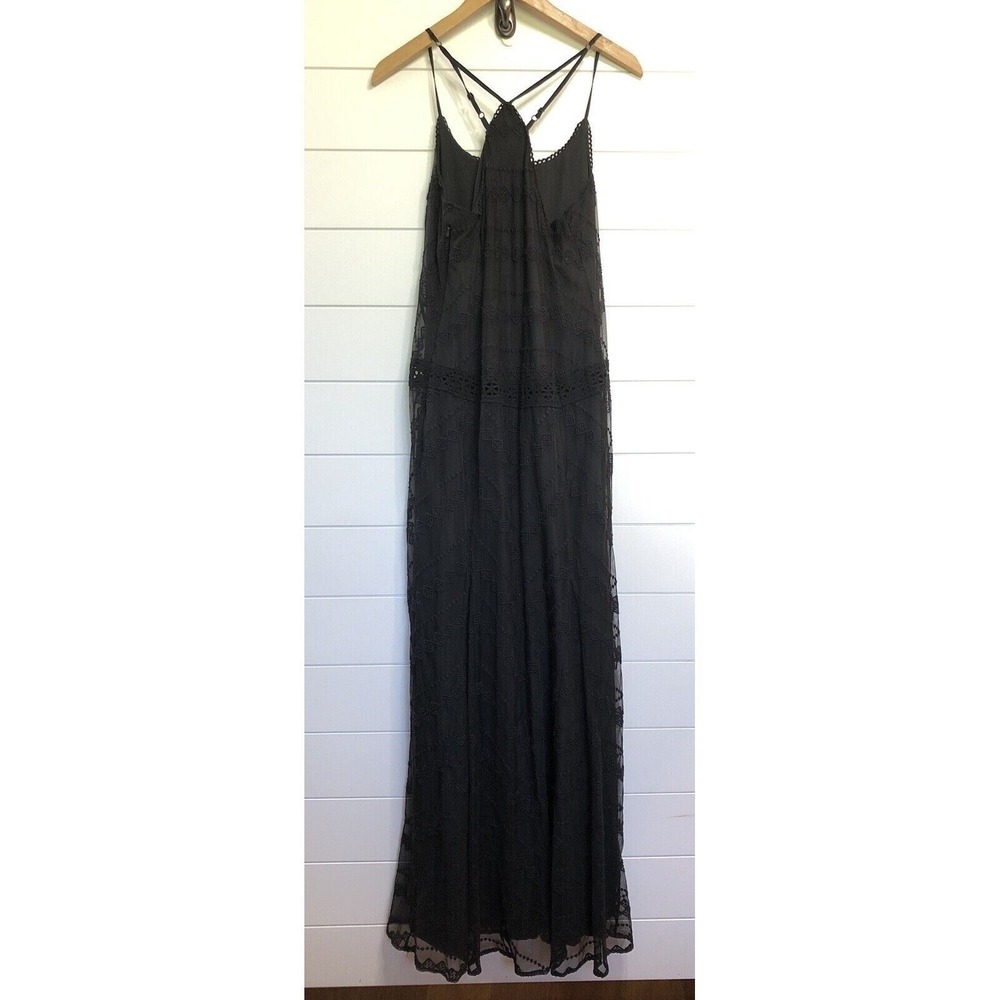 Victorias Secret Womens Lace Embroided Sheer Maxi Dress Size 6 Black Tribal Boho - Picture 7 of 12